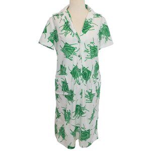 Vintage MCM Prissy Button Front Dress Green & White Front Pockets